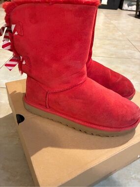 UGG Red Suede Classic Bailey Bow Boots
